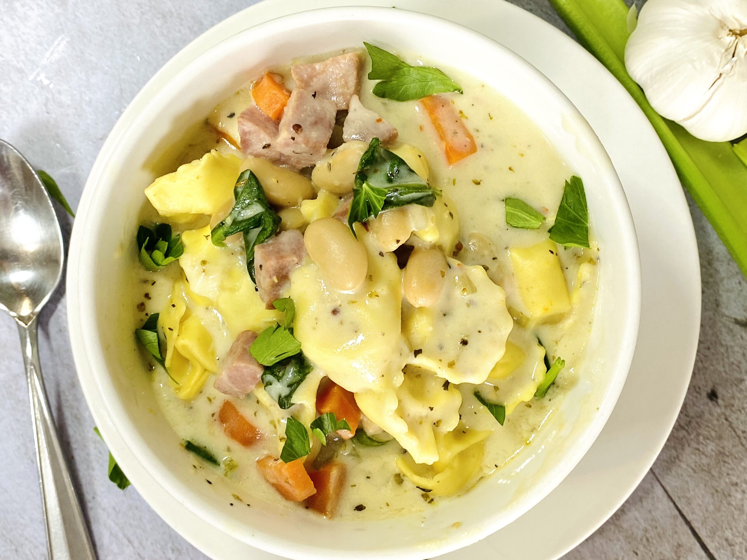 The Best Ham, Bean and Tortellini Soup to make with leftover ham